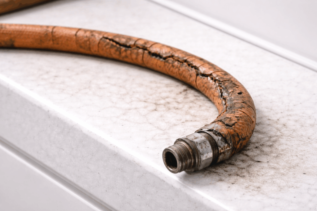 劣化したガスホースは再利用しない