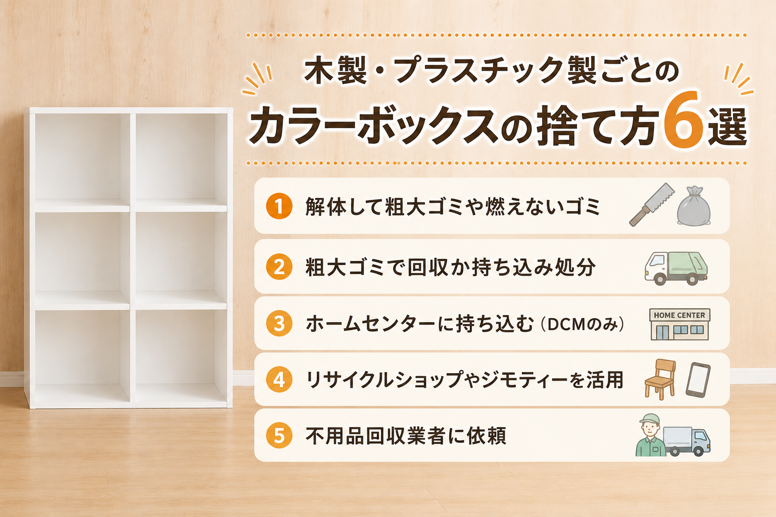 木製・プラスチック製ごとのカラーボックスの捨て方6選
